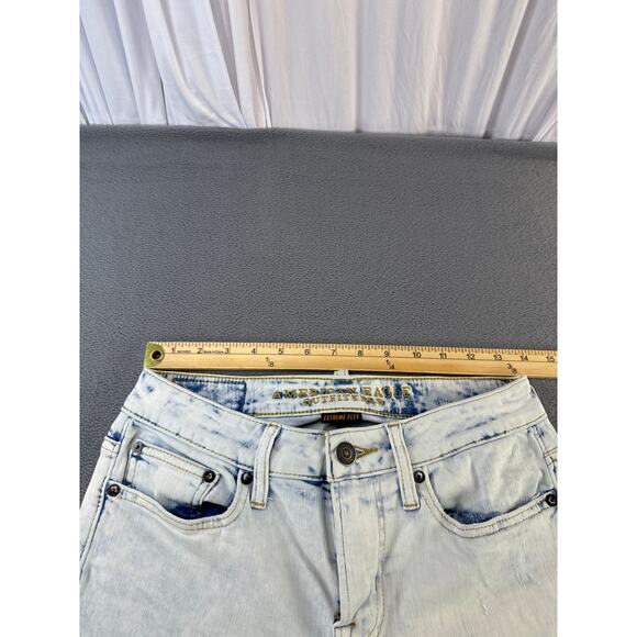 American Eagle Jeans Mens 29x32 Blue Skinny‎ Light Wash Stretch Distressed FLAW - Picture 8 of 9